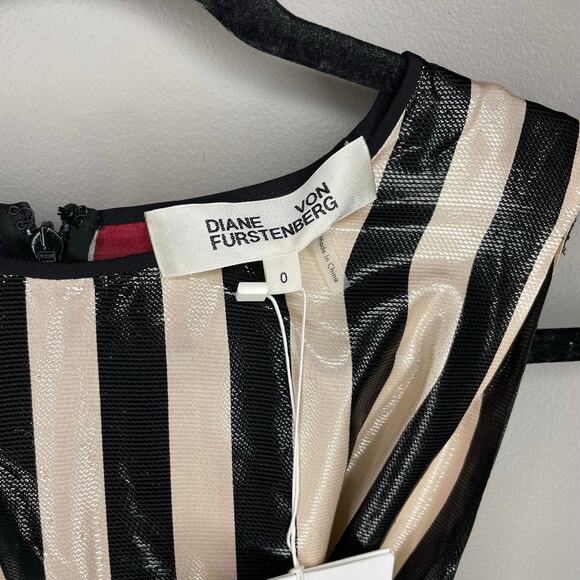 NWT Diane von Furstenberg Striped Sleeveless Waist Tie Draped Midi Dress Size 0 - Picture 5 of 10